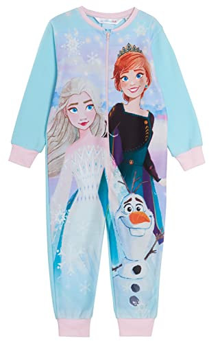 Disney Frozen 2 Tutina per ragazze pigiama in pile tutto in uno bambini pigiama Elsa Anna con cerniera Loungewear, Blu, 5-6 Years
