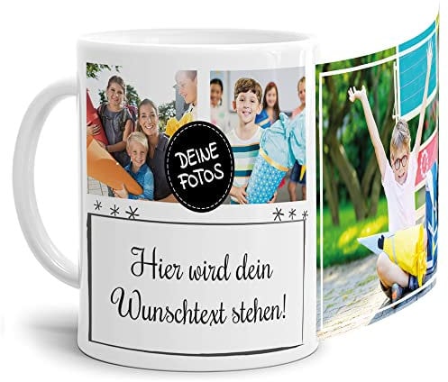 Foto-Tasse selbst gestalten mit Text & Collage für 3 Fotos - Geschenk für Familie, Freunde, Geburtstag, Weihnachten - Keramik Weiß, 300 ml I Personalisiert