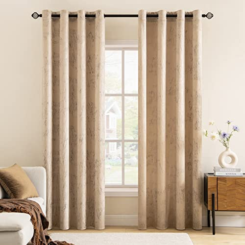MIULEE Gardinen Gold Folie Druck Samtvorhänge Vorhang Funkeln Vorhänge mit Ösen Thermogardine Ösenvorhang für Schlafzimmer Wohnzimmer 2er Set 140 x 175 cm(B x H) Beige