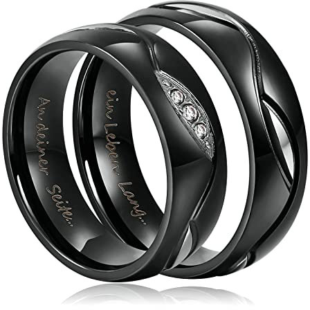 Daesar Eheringe Paarpreis mit Gravur An deiner Seite ein Leben Lang ..., Hochzeitsringe Paar Edelstahl Partnerringe Gold für 2 Damen Größe 49(15.6) & Herren Größe 54(17.2)