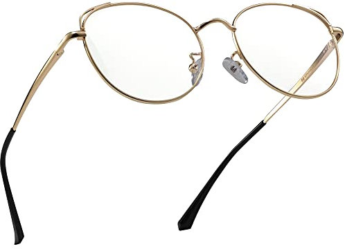 XFentech Blaulichtfilter Brille - Damen Herren UV400 Schutz Klassische Metall Oval Rahmen Klare Linse Brille Dekobrillen Gaming Computerbrillen, C1 Gold