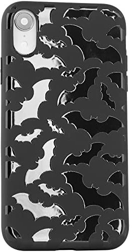 Cavka Matte Black Case Compatible with - iPhone Xr - 6.1 inch Protective TPU Rubber Cover Cute Bats Spooky Classy Bumper Non-Slip Lightweight Shockproof Goth Halloween Animal Cool Silicone