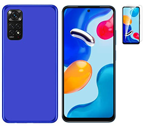 TODOBARATO 24HORAS Funda Compatible con Xiaomi Redmi Note 11-11S Azul TPU Lisa Silicona Gel + Protector Cristal Templado 9H