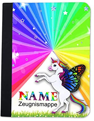 Zeugnismappe mit Name | Zeugnismappe personalisiert | Klarsichthüllen A4+ | Urkundenmappe | personalisierte Dokumentenmappe m. Platz f. U-Heft, Impfpass, Schwimmpass, Fahrradpass (Einhorn)