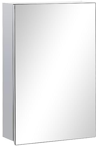 kleankin Armario de Baño con Espejo Armario de Pared Mueble Colgante para Baño con Puerta y 3 Estantes de Almacenamiento para Ducha Aseo 39x12x60 cm Plata