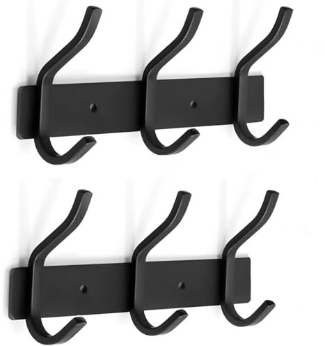 YUNISS Porte Manteau Mural, Portemantea en Acier Inoxydable, Porte Manteaux avec 3 Crochets pour Chambre, Salle de bain, Cuisine (Noir, 2 Pièces)