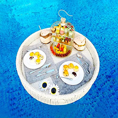 ROGHA Schwimmender Tablett-Tisch für den Pool für Partys im Freien, schwimmendes Multifunktions-Frühstückstablett, Pool-Getränkekühler, Servierbar für Sommer-Wasserspiele im Freien,White-80CM