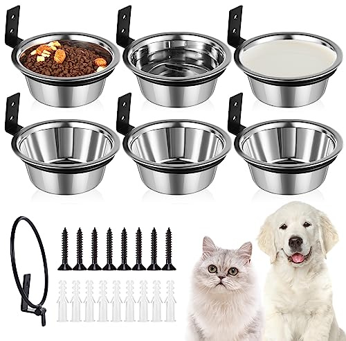 Dandat 6 Pack Wall Mounted Dog Bowl,25 oz Elevated Dog Bowls Adjustable Height Raised Puppy Stainless Steel Food and Water Bowls for Cat, Puppy, and Dogs