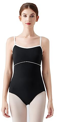 ModLatBal Damen Leotard Leotard mit verstellbaren Trägern für Ballett Tanztrikot, Schwarz/Weiß Linie, M