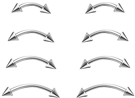 NewkeepsR Titan 4 Paare -1,2mm Hantel-Bananenstange aus Titan mit gebogener, kegelförmiger Oberseite, Helix Augenbrauenringe, Vertikaler Labret-Piercingschmuck in 6mm/8mm/10mm/12mm