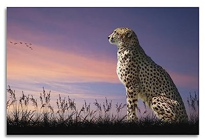 WELYK Tierposter Gepard bei Sonnenuntergang, dekoratives Gemälde, Leinwand-Wandposter und Kunstdruck, modernes Familienschlafzimmer-Dekor-Poster, 40 x 60 cm