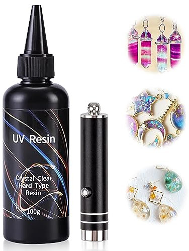 Ganbaro UV Resin Kit with Lamp, 100g UV Glue, UV Resin Kit, UV Resin Hard Type Crystal Clear for Resin Art, Fastest Curing UV Resin, Craft Resin, for Handmade Jewelry, Nail Art Accessories