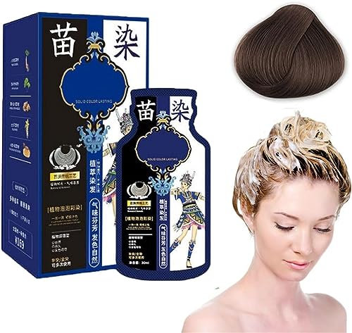 Tinte para el cabello con burbujas vegetales, tinte para el cabello instantáneo a base de hierbas, tinte para el cabello con burbujas perezosas, champú de color fácil de lavar para el hogar