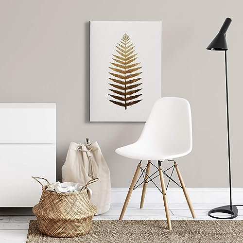 A.S. Création Leinwandbild Farn in Gold - Kunstdruck gold - 50x70 cm Hochformat - moderne Wanddekoration Schlafzimmer Wohnzimmer Küche - Bild auf Keilrahmen