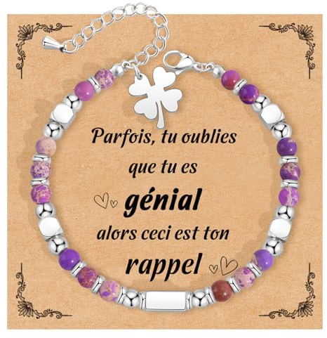 CheersLife Bracelet Arbre de Vie Femme Cadeau Femme Trefle Bracelet | Pierres Naturelles Original Cadeaux Ado Fille Cadeau Anniversaire Bracelets Cadeaux pour Mamie Maman Sceur Amie