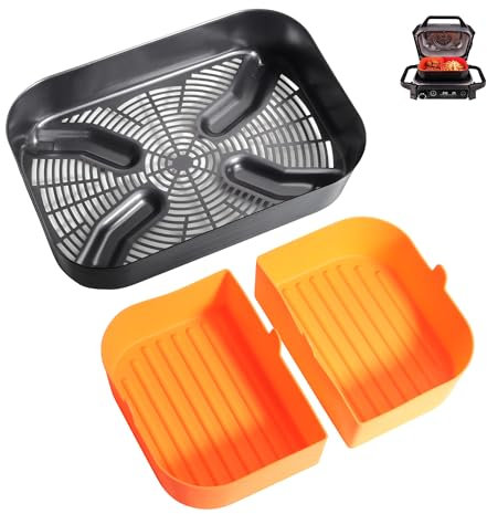Outspark Combo Crisper Basket and Air Fryer Basket Liners for Ninja OG701,OG751 Grills,Reusable Silicone Grill Basket Accessories Kit for Ninja Woodfire OG700 Series Grill,2 Pack