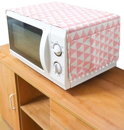YETOOME Microwave Oven Cover Dustproof Cotton Machine Protector Decorative Kitchen Appliance Cover with Side Storage Pockets (11.8 x 35.4 Inch, Pink Triangle)