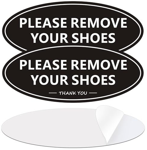 Remove Your Shoes Sign, Take Your Shoes Off Sign, (2 PACK) Self-adhesive 7 x 3 Inch Aluminum Metal Signage for Home Door and Wall (Black White)