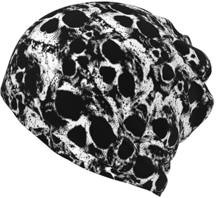 ESASAM Vielseitige Beanie-Mütze mit menschlichem Totenkopf-Druck, multifunktional, Halstuch und Beanie-Kombination, Schwarz und Weiß, Schwarz , Einheitsgröße