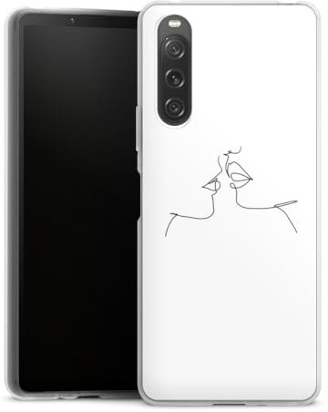 DeinDesign Silikon Hülle kompatibel mit Sony Xperia 10 V Case transparent Handyhülle Kussmund Line Art Liebe