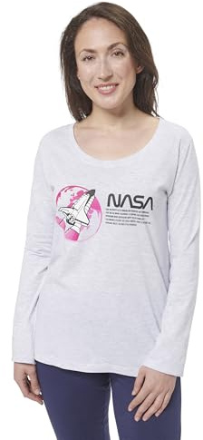 NASA Schlafanzug für Damen Pyjama Set Langarm Oberteil mit Hose Grau/Blau (DE/NL/SE/PL, Alphanumerisch, S, Regular, Regular, Grau/Blau)