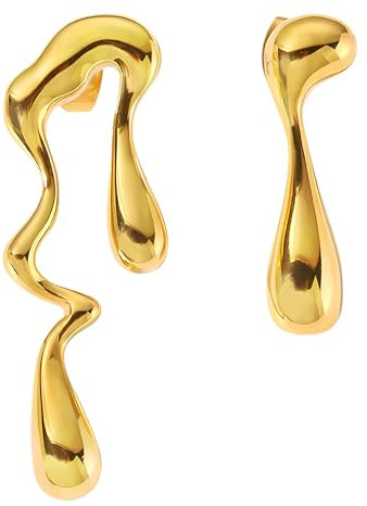 TONAUP Chunky Gold Ohrringe Dupes für Damen, Asymmetrische Lava Tropf Ohrringe Mit 2 Stuck Piercing Pistole, Übertriebene Mode Vergoldete Ohrringe Modeschmuck für Frauen und Mädchen
