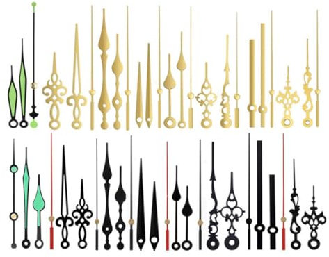 LEEQ Set de 16 Style Zeiger für wanduhr - Aluminium Uhrzeiger bausatz Quarz uhrwerk Lange Zeiger DIY Ersatzteile für die Uhr Reparatur(Gold/Schwarz)