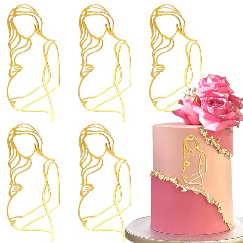 Tortenaufsatz für schwangere Frauen, Schwangerschaftsankündigung, Kuchendekoration, Deko, Acryl, Gold, Kuchendekorationen für Frauen, Mütter, Geburtstag, Kuchendekoration, Partyzubehör, 5 Stück