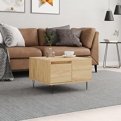 prissent Couchtisch 55x55x36,5cm Sonoma-Eiche Beistelltisch,Metall Blumenständer Coffee Table Gartentisch Wohnzimmertisch Modern Telefontisch Nachtschrank Stehtisch Outdoor Druckertisch