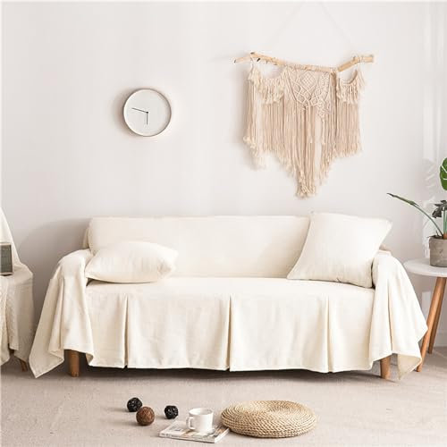 Gleedipre Französische Schlichtheit Sofadecke Hohes Gewicht Mischgewebe aus Baumwolle und Leinen Umfassender Sofabezug-Schutz Für alle Jahreszeiten geeignet Sofahandtuch(Weiss,200x360cm/78.7 x 141.7in