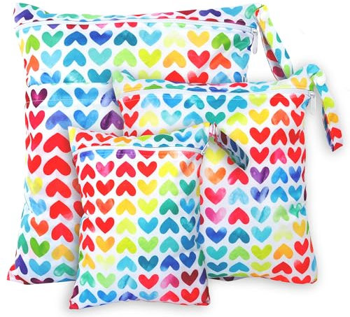 Rinfency 3 Stück Wetbag Groß Kindergarten für Baby Personalisiert Nappy Bag, Lässig Nasstasche Wechselwäsche Schwimmsachen wasserdichte Windeltasche, Klein Bikini Wet Bag Schwimmen Set (rosa)