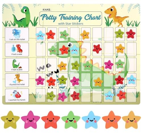 khlerox Potty Training Chart for Toddlers with 63 Reusable Magnetic Star Stickers, Interactive Reward Chart for Toilet Training (Dinosaur)