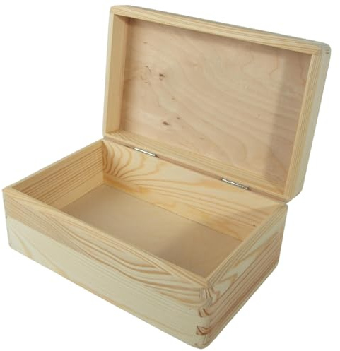 WooDeeDoo Decorative Wooden Chest Storage Box | 25 x 16 x 10 cm | Rounded Corners | Memory Keepsake Trinket Organiser Gift Holder Case | Unpainted Wood for Craft Decoupage