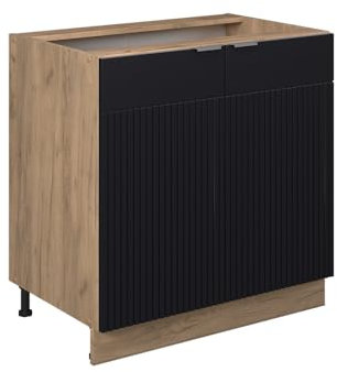 Vicco Spülenunterschrank Fame-Line, Schwarz gestreift, 80 cm mit Regal, ohne Arbeitsplatte