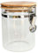 Tradineur - Tarro de vidrio borosilicato con tapa de bambú y cierre metálico, bote hermético, frasco, recipiente para guardar pasta, café, condimentos - 13,5 x 14 x 10,5 cm - 700 ml