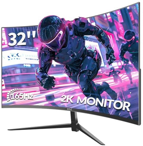 ZZA 32-Inch QHD Curved Gaming Monitor - 2K Resolution, 165Hz Refresh Rate, 1ms Response Time, FreeSync & G-Sync, HDR10, 122% sRGB Coverage, DP/HDMI, VESA Mount Compatible