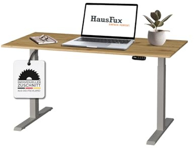 Hausfux Höhenverstellbarer Schreibtisch auf Maß - inkl. 2,5 cm starker, maßgefertigter Tischplatte - 2- oder 3-stufiges Gestell, OLED-Touchpanel (Artisan Eiche & Grau, 2-stufig, 160 x 80 cm)