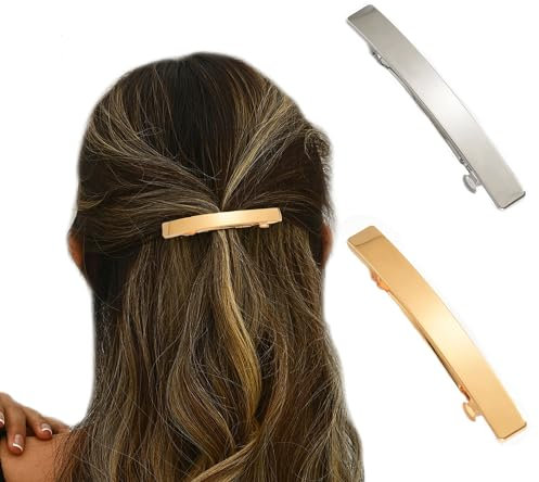 ZAHD 2 PCS Barretten Französische Haarspangen Damen Kleine Schlanke StripHaarnadel Metall Snap Dutt Haarspange Metall Haarhalter Clips haarspangen damen dünnes haar für Frauen (Gold Silber)