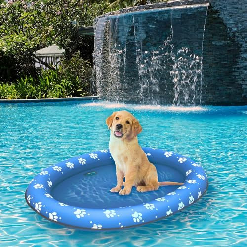 Flotador de piscina para perros, flotador de PVC ecológico para 3 perros, balsa de piscina grande de 55 x 37.8 pulgadas, flotador plegable y portátil para diversión en la piscina