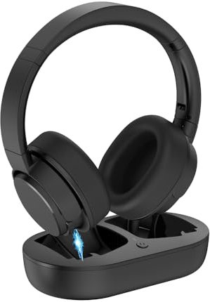 Cuffie wireless per TV, cuffie wireless per anziani con base di ricarica del trasmettitore, cuffie Bluetooth compatibili con tutti i televisori, nessun ritardo audio, plug and play, regalo per anziani