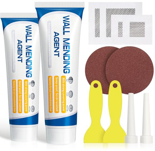 RAYNEAY White Wall Repair Paste Kit, Drywall Repair Cream with Patch and Sandpaper, Safe Drywall Filler Ready Mixed for Wall Holes, Peeling, Graffiti, Cracks