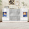 Buffet avec 2 Portes et 3 tiroirs Commode avec éclairage LED Buffet Buffet façades Brillantes et Aspect marbre Gris Meuble 140 x 35 x 75 cm Blanc