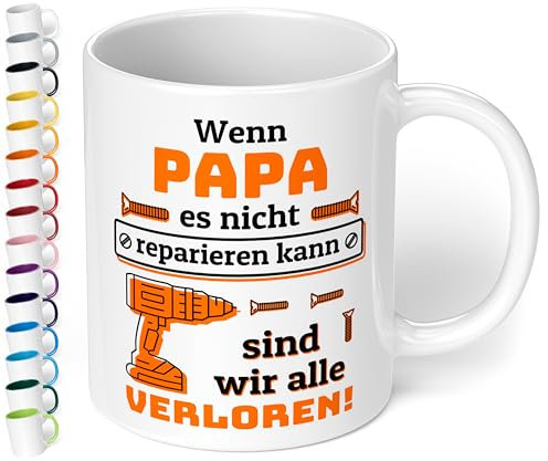 Handwerker Tasse personalisiert „Wenn NAME es nicht reparieren kann“ - Geschenk für Papa, Männer, Heimwerker & Kollegen – Vatertag, Geburtstag - Keramiktasse, ca. 330ml, Weiß