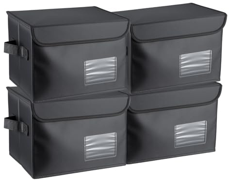 LN COZY CORNER 4PCS Vinyl Record Storage Box Holds 60 7-Inch Records Stackable Collapsible Records Case LP Organizer Crate with Dust-Proof Lid Portable Handle for Collecting Valuable Album