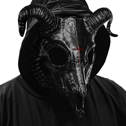 Scary Goat Mask Animal Skull Ram Horns Devil Demon Evil Half Face Prop for Cosplay Halloween Party Masquerade Decor