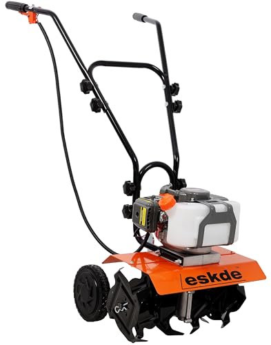 Eskde 43cc Petrol Mini Tiller with 6 Blades, 2-Stroke Engine Garden Cultivator for Soil Aeration & Weeding
