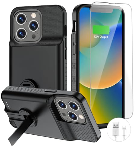 BOPPS Battery Case for iPhone 13 Pro Max/14 Pro Max/14 Plus with Stand【2026 New 】 Powerful 8000mAh Portable Rechargeable Protective Extended Charger Cover for iPhone Charging Case-Black