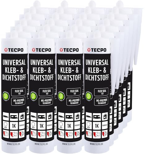 TECPO Universal Kleb- und Dichtstoff MS-Polymer 24x 480g weiß Flex Seal 522 elastisch, silikonfrei, lösemittelfrei, Auto Wohnmobil Bau Industrie Innen und Außen