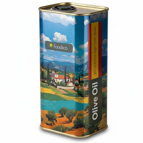 Foodico Olivenöl Extra Nativ 1L - 100% Rein & Kaltgepresst | Kaltgepresstes Olivenöl aus Spanien | für Salate, Pasta, Marinaden und zum Braten