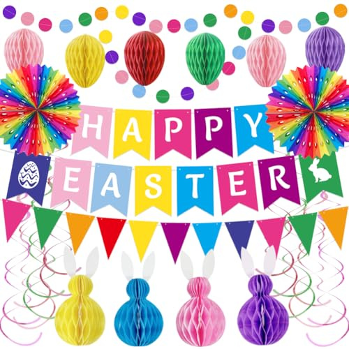 Easter Decorations, Including Easter Bunting, Banners, Bunny and Beehive Decorations, Paper Fans, and Paper Egg (Colorful)